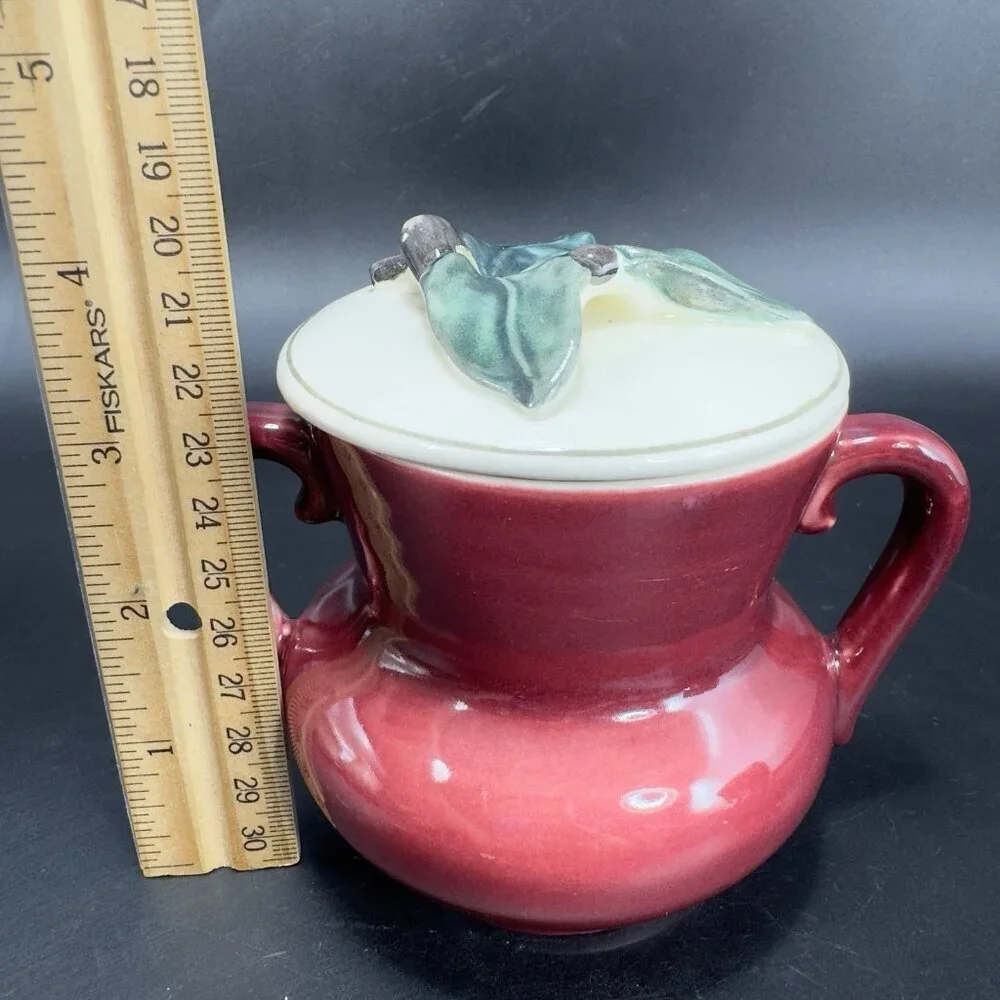 1940s Red Wing Normandy Pottery Burgundy‎ Sugar And Creamer Set 2 With Lid VTG
